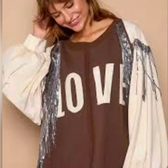 POL Brown and Cream Love Sweatshirt - Picture 6 of 8
